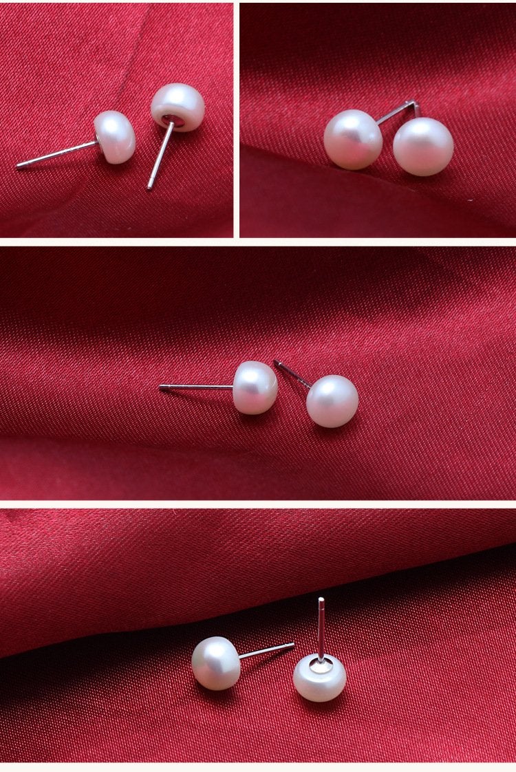 ALYC Pearl Earrings Freshwater Pearl White Button Stud Earrings with 925 Sterling Silver for Women - Image 3